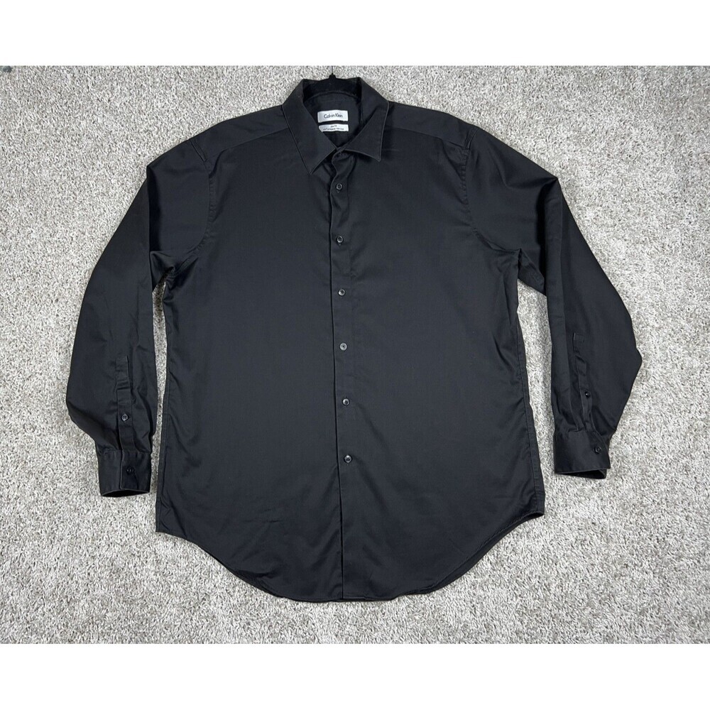 Calvin Klein Black Slim Fit Non Iron Dress Shirt Mens Button Up L